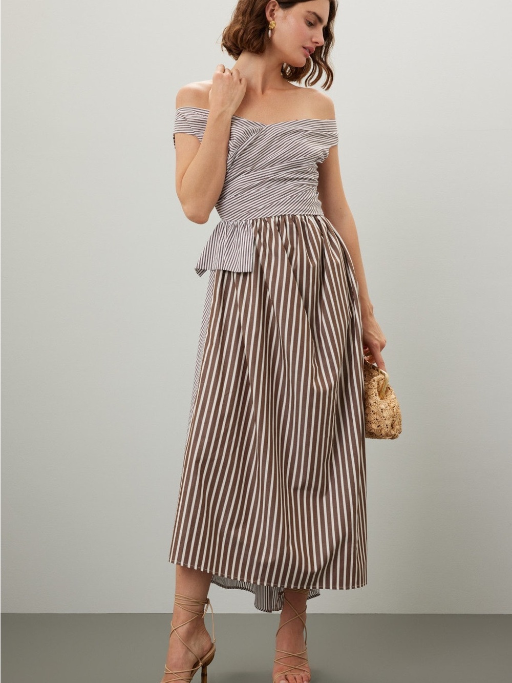 Diotima river maxi dress brown white multi stripe size small